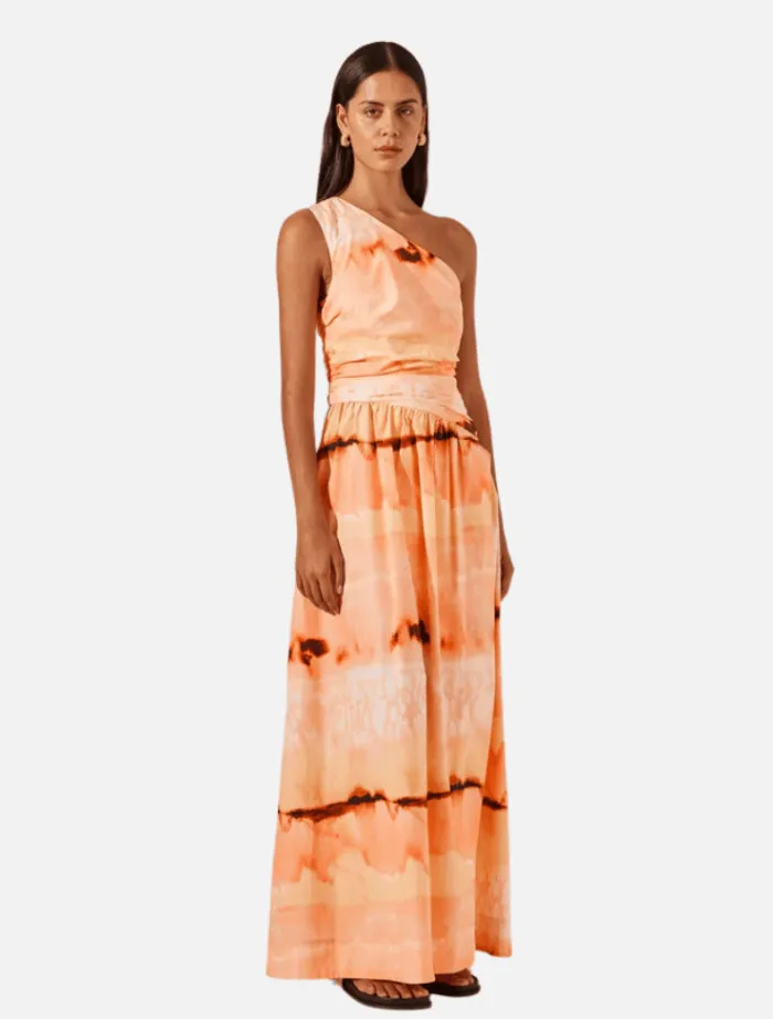larissa_asymmetrical_gath_2.webp Shona Joy Larissa Asymmetrical Gathered Maxi Dress - Peach/Multi< Casual Dresses | Midi Dresses