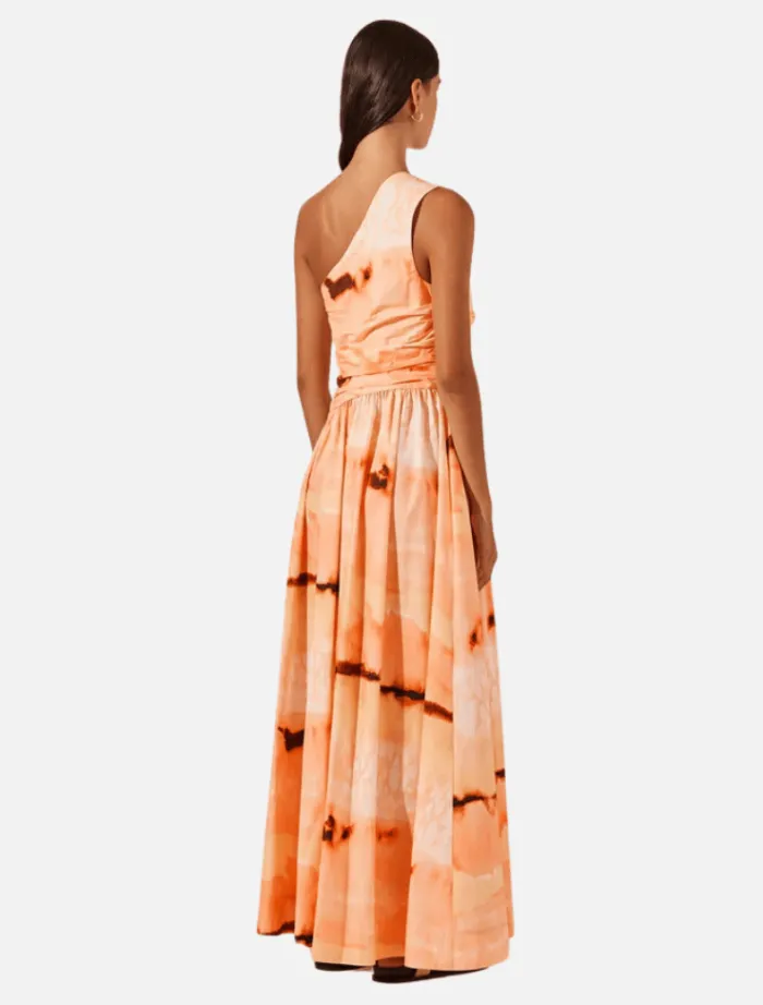 larissa_asymmetrical_gath_4.webp Shona Joy Larissa Asymmetrical Gathered Maxi Dress - Peach/Multi< Casual Dresses | Midi Dresses