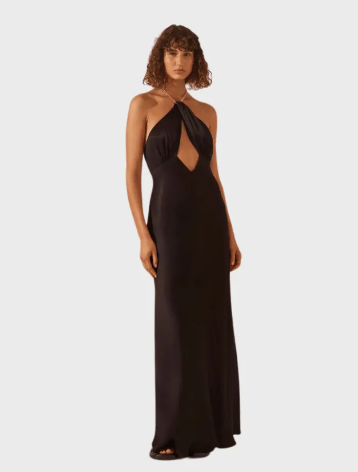 lydie_chain_halter_dress__2.webp Shona Joy Lydie Chain Halter Dress - Black< Midi Dresses | Skirts