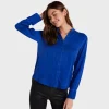 Bella Dahl Mandarin Collar Button Down - Rich Cobalt< Skirts | Shirts