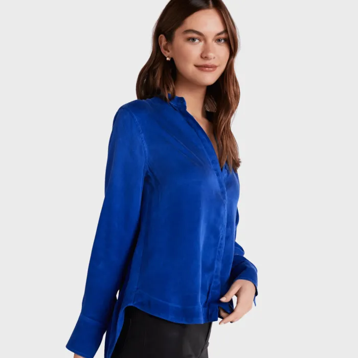 mandarin_collar_button_do_1.webp Bella Dahl Mandarin Collar Button Down - Rich Cobalt< Skirts | Shirts