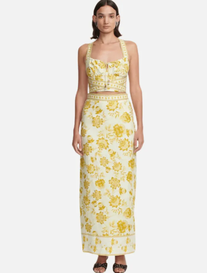 marielle_midi_skirt__gold_0.webp Hansen & Gretel Marielle Midi Skirt - Golden Nectar< Skirts | Tops