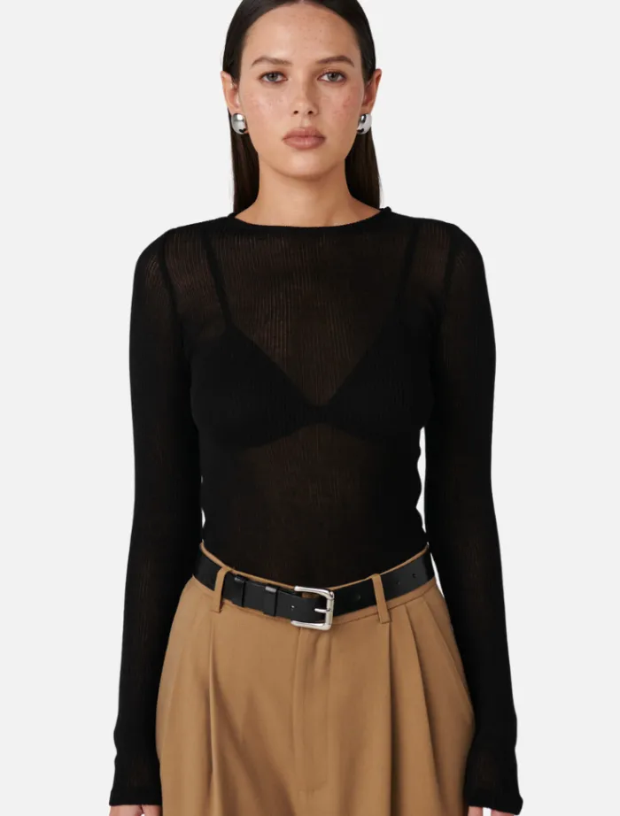 myles_crew_neck_top__blac_0.webp Bayse Myles Crew Neck Top - Black< Long Sleeve Dresses | Casual Dresses