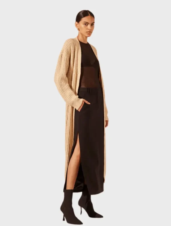 Shona Joy Olivia Longline Cardigan - Oat/ Ivory< Knitwear