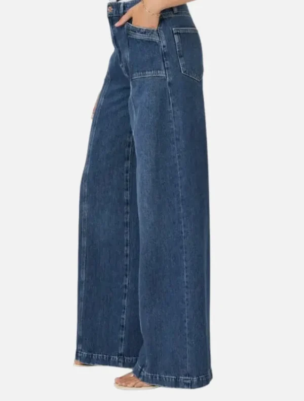 PAIGE Portia Inset Pocket Wide Leg Jeans - Bronx< Denim