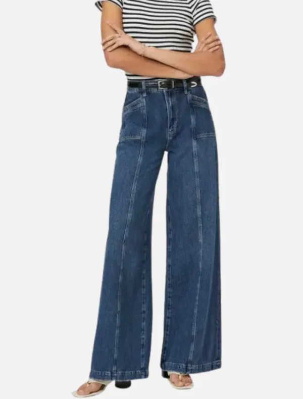 PAIGE Portia Inset Pocket Wide Leg Jeans - Bronx< Denim