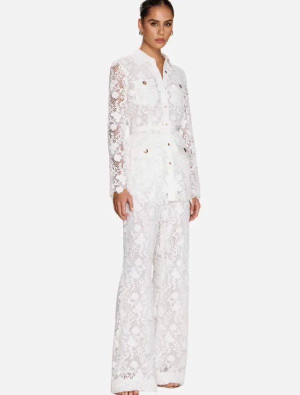 Sonya Rana Lace Flared Pant - White< Pants