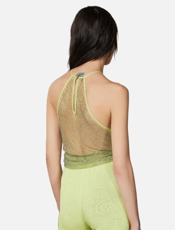 Patrizia Pepe Rhinestone Crew Neck Mesh Top - Asparagus< Shirts | Tops