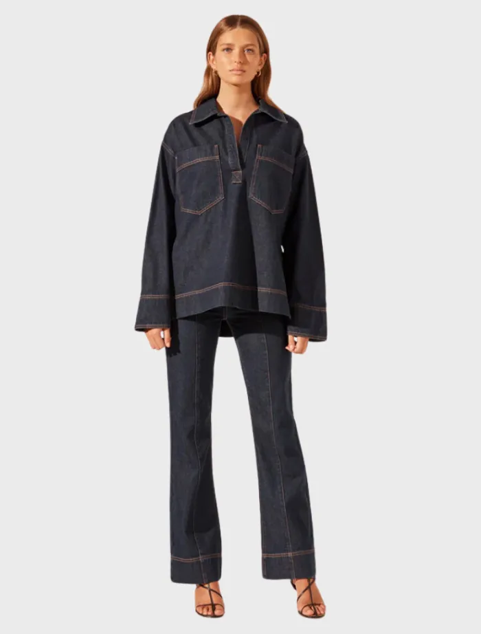 rita_patch_pocket_shirt___0.webp Shona Joy Rita Patch Pocket Shirt - Deep Indigo< Shirt Dresses | Long Sleeve Dresses