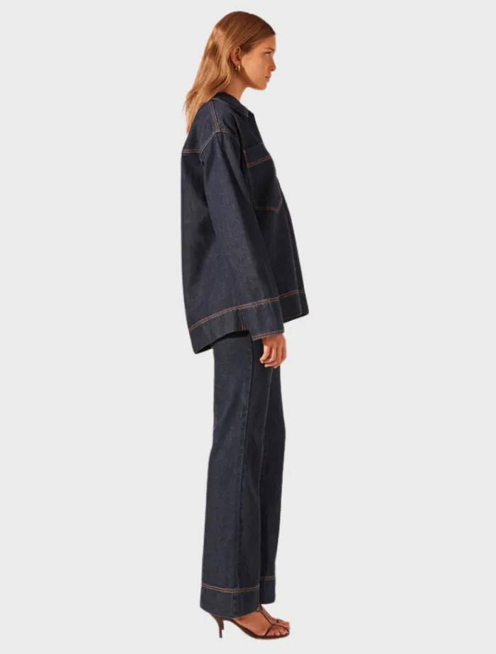 rita_patch_pocket_shirt___2.webp Shona Joy Rita Patch Pocket Shirt - Deep Indigo< Shirt Dresses | Long Sleeve Dresses