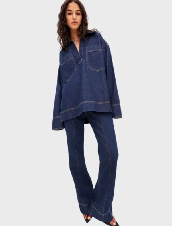 Shona Joy Rita Patch Pocket Shirt - Deep Indigo< Shirt Dresses | Long Sleeve Dresses