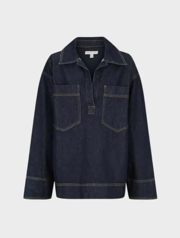 Shona Joy Rita Patch Pocket Shirt - Deep Indigo< Shirt Dresses | Long Sleeve Dresses