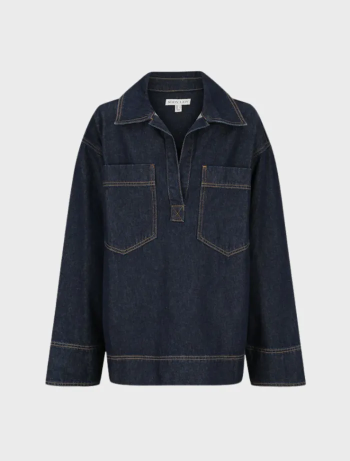 rita_patch_pocket_shirt___6.webp Shona Joy Rita Patch Pocket Shirt - Deep Indigo< Shirt Dresses | Long Sleeve Dresses