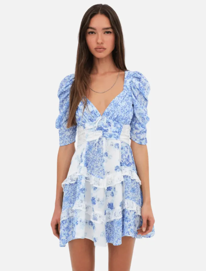 rosalyn_mini_dress__blue_0.webp For Love & Lemons Rosalyn Mini Dress - Blue< Long Sleeve Dresses | Casual Dresses
