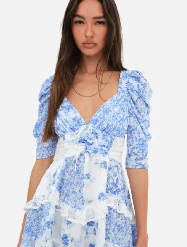 For Love & Lemons Rosalyn Mini Dress - Blue< Long Sleeve Dresses | Casual Dresses