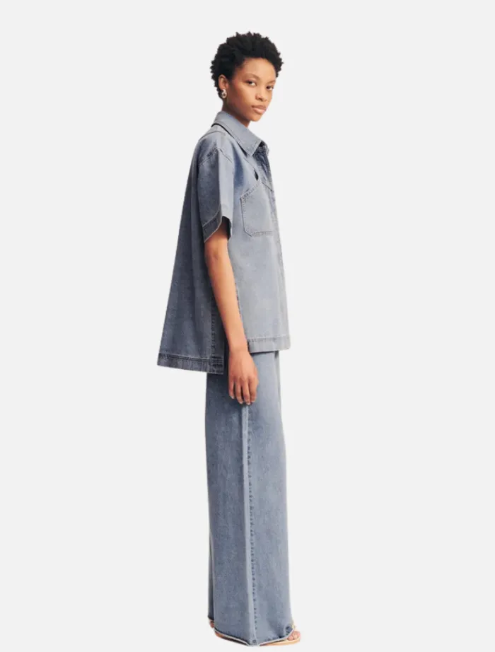 short_sleeve_shirt__mid_b_2.webp Shona Joy Short Sleeve Shirt - Mid Blue< Denim | Shorts