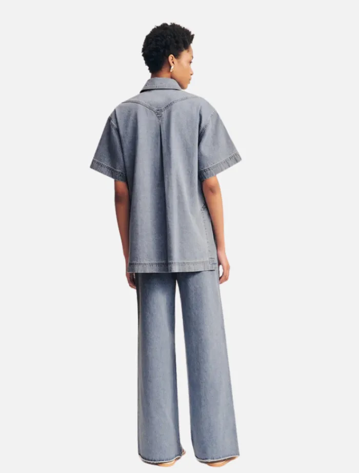 short_sleeve_shirt__mid_b_3.webp Shona Joy Short Sleeve Shirt - Mid Blue< Denim | Shorts