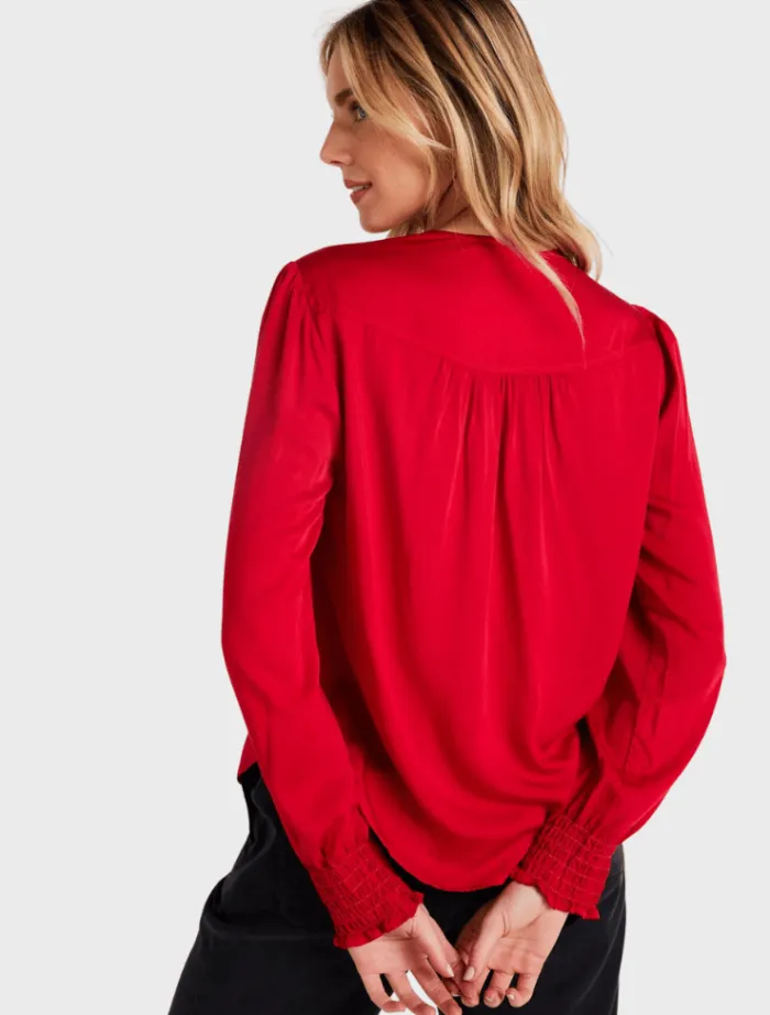 smocked_cuff_button_down__1.webp Bella Dahl Smocked Cuff Button Down - Cherry Red< Shirts | Tops