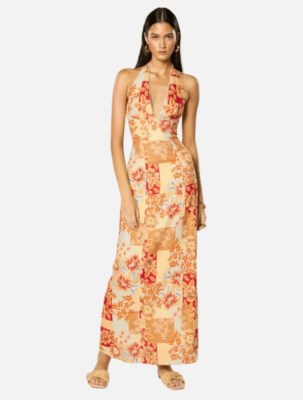 Winona Solene Halter Maxi Dress - Orange Floral< Casual Dresses | Skirts