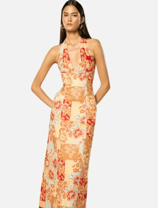Winona Solene Halter Maxi Dress - Orange Floral< Casual Dresses | Skirts