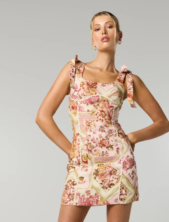 vaughn_tie_short_dress__v_1.webp Winona Vaughn Tie Short Dress - Vintage Florals< Casual Dresses | Mini Dresses