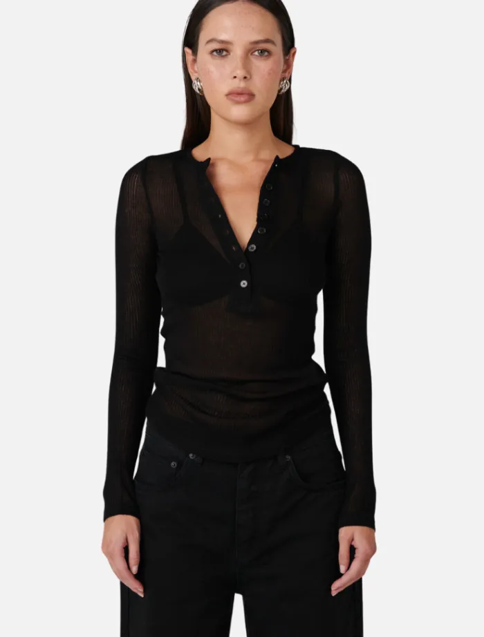 xavier_button_top__black_0.webp Bayse Xavier Button Top - Black< Knitwear | Skirts